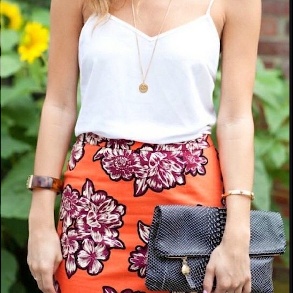 Anthropologie Maeve Womens Salinas Pencil Skirt Orange Burgundy Floral Lined 4P